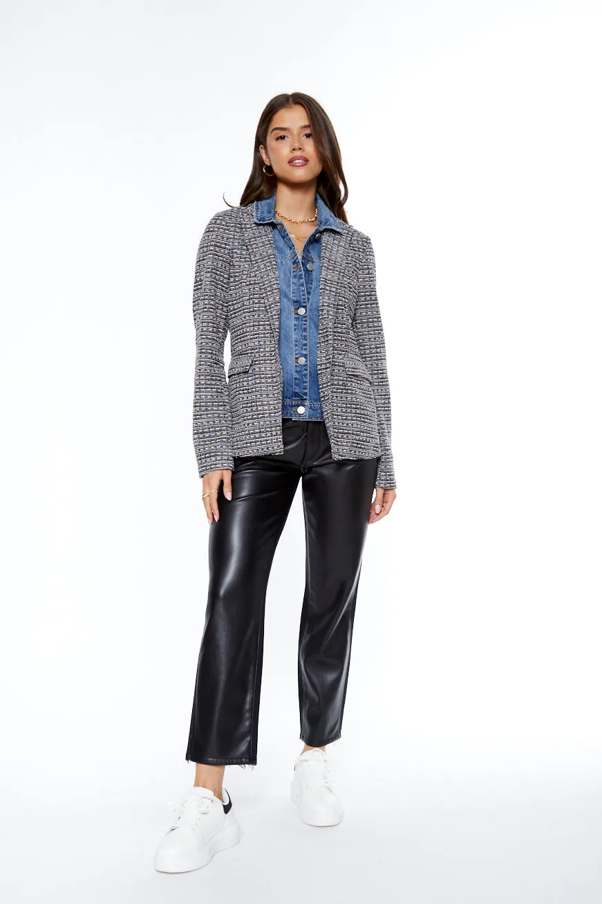 Helen Black & Rainbow Tweed Blazer With Removable Denim Insert