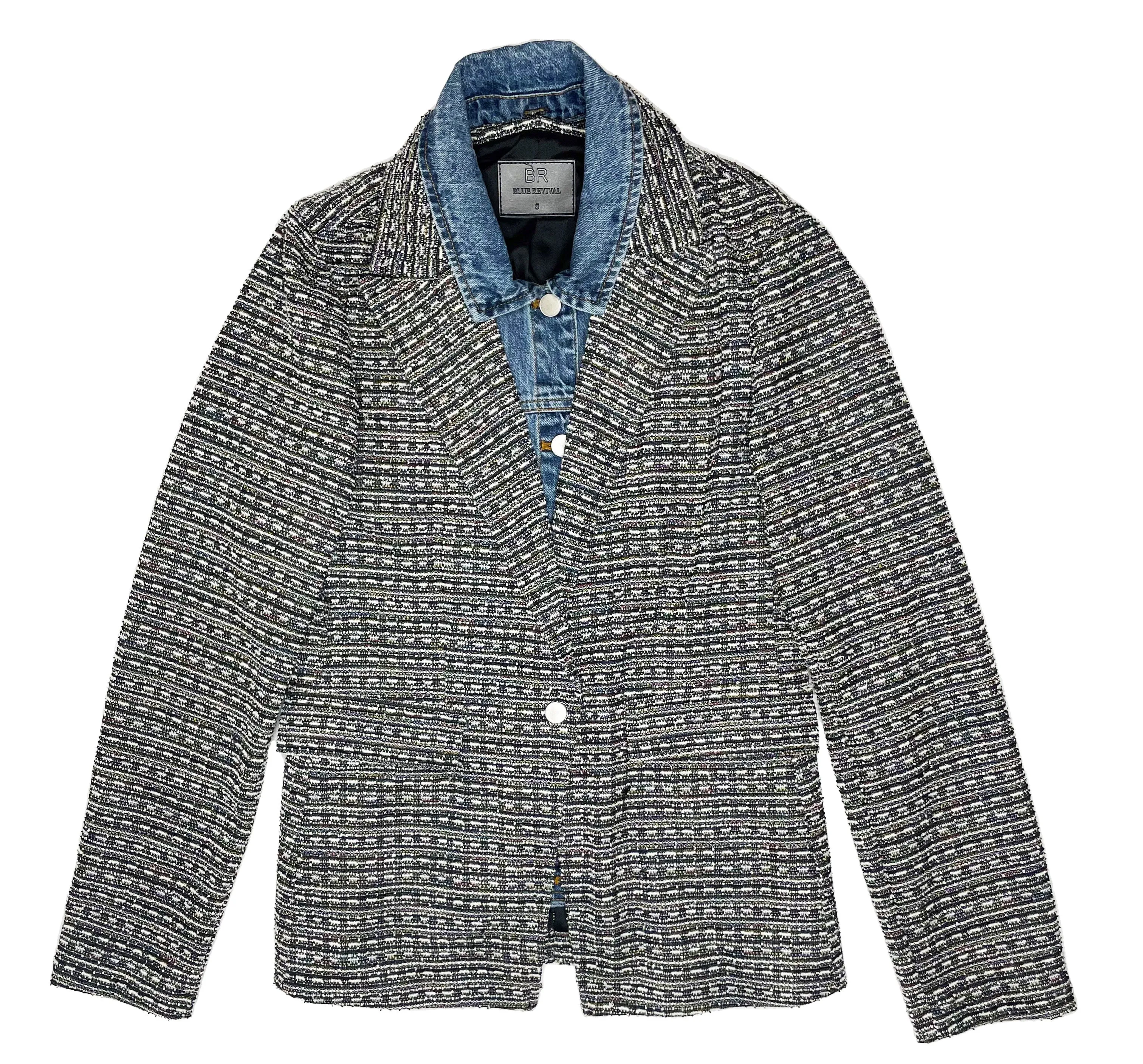 Helen Black & Rainbow Tweed Blazer With Removable Denim Insert