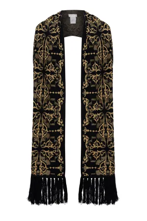 JACQUARD SCARF WITH FRINGING SOLID BLACK