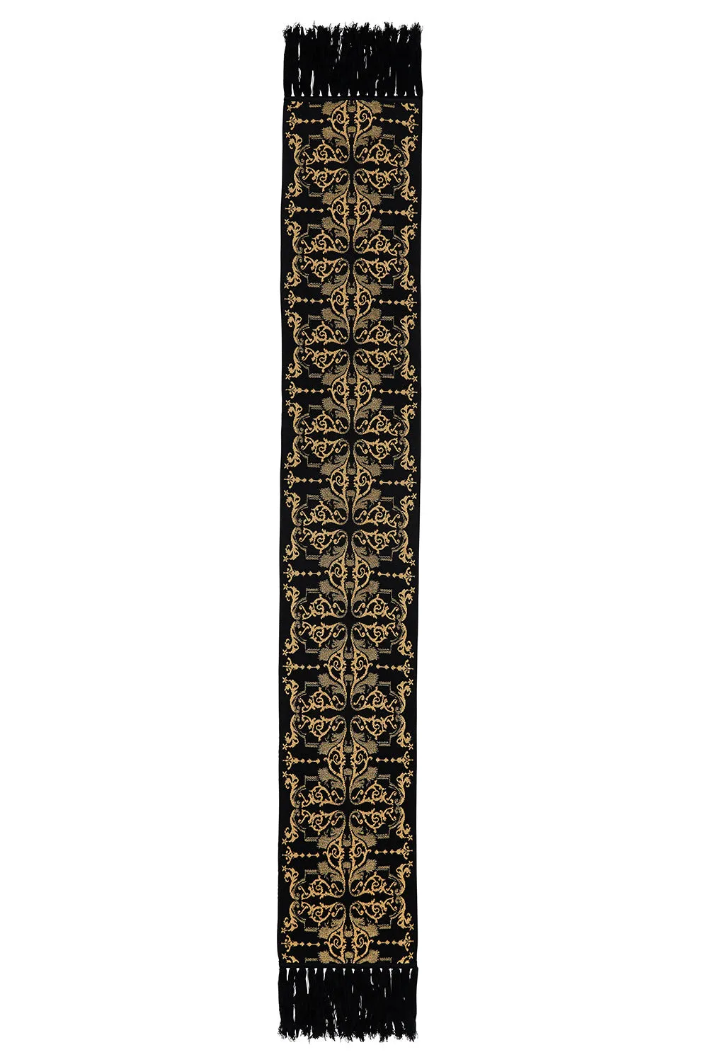 JACQUARD SCARF WITH FRINGING SOLID BLACK
