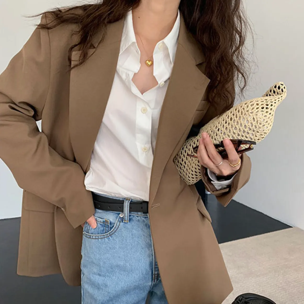 [Korean Style] High Quality Loose Fit Solid Color Blazer w/ 2 Back Slits