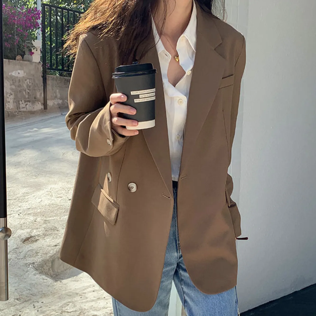 [Korean Style] High Quality Loose Fit Solid Color Blazer w/ 2 Back Slits