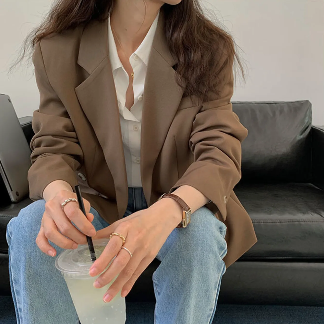 [Korean Style] High Quality Loose Fit Solid Color Blazer w/ 2 Back Slits