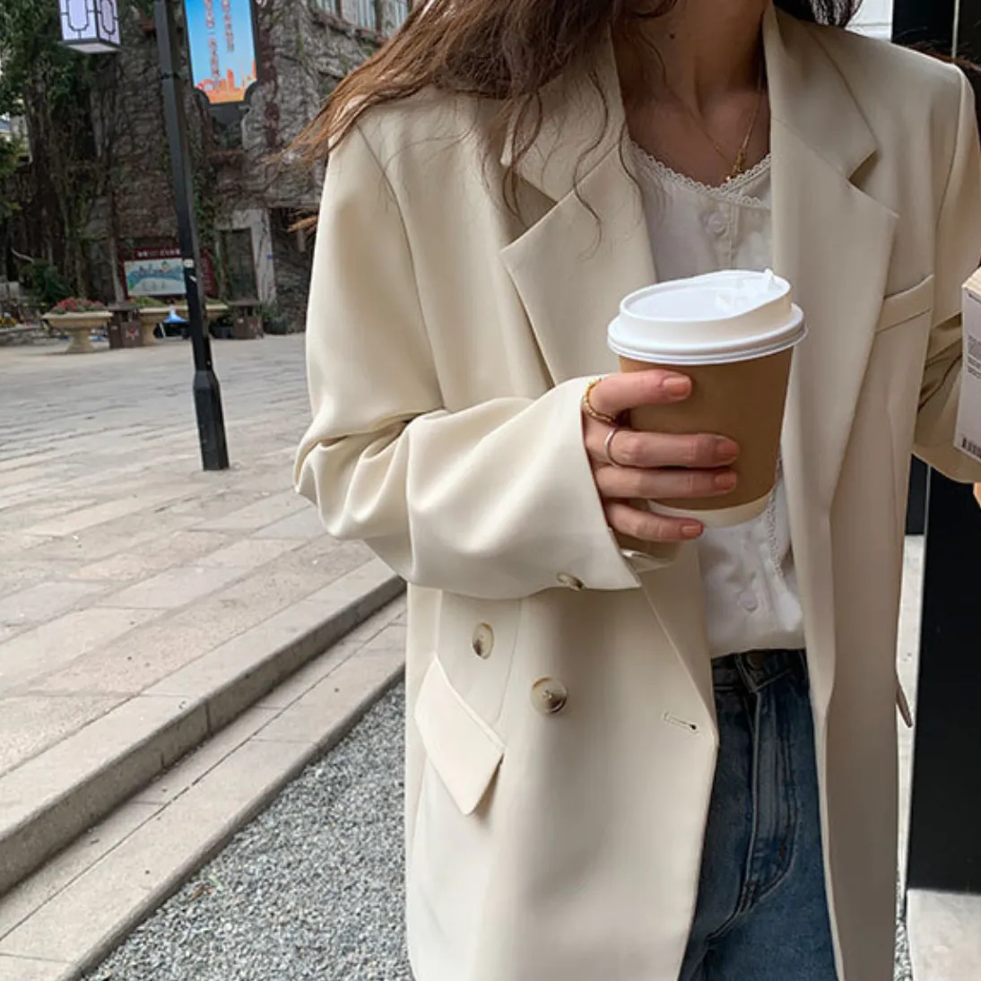 [Korean Style] High Quality Loose Fit Solid Color Blazer w/ 2 Back Slits