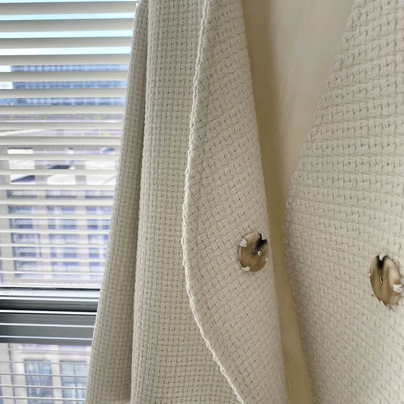 [Korean Style] High Quality Minimalistic Off white Collarless Cropped Tweed Jacket