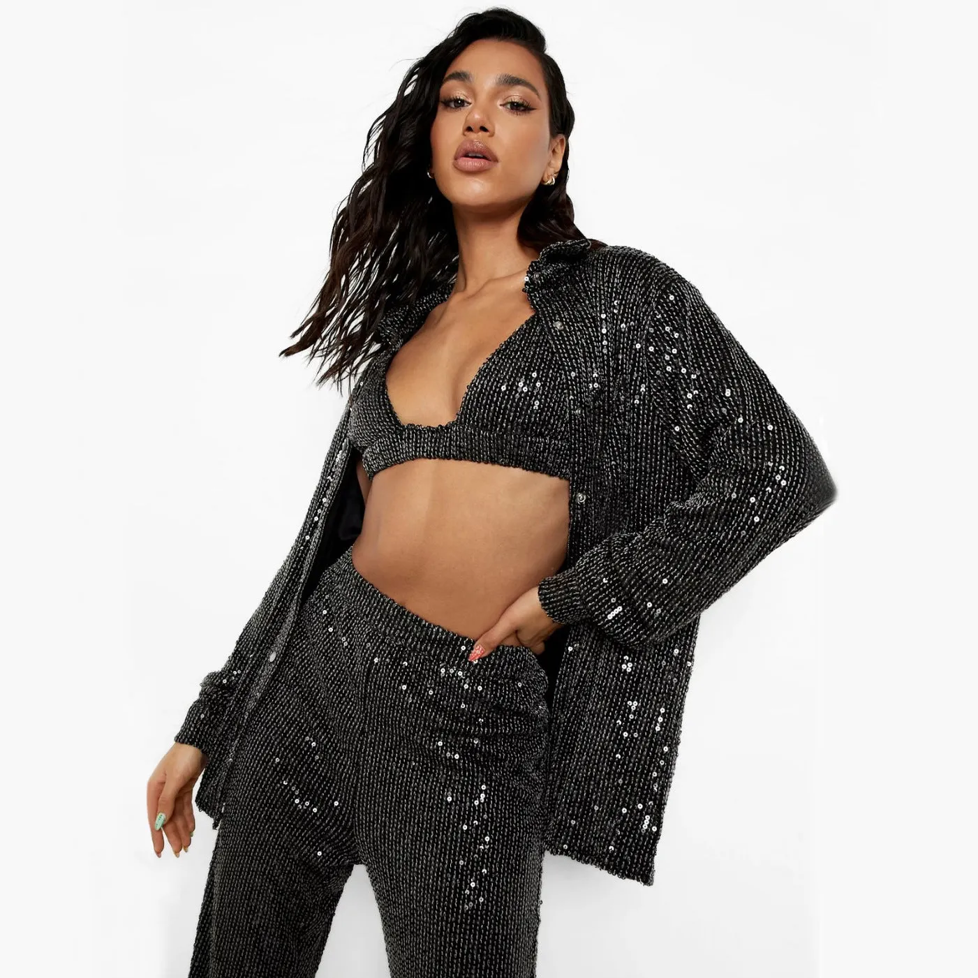 Ladies glitter Paloma blazer trouser set night out outfit