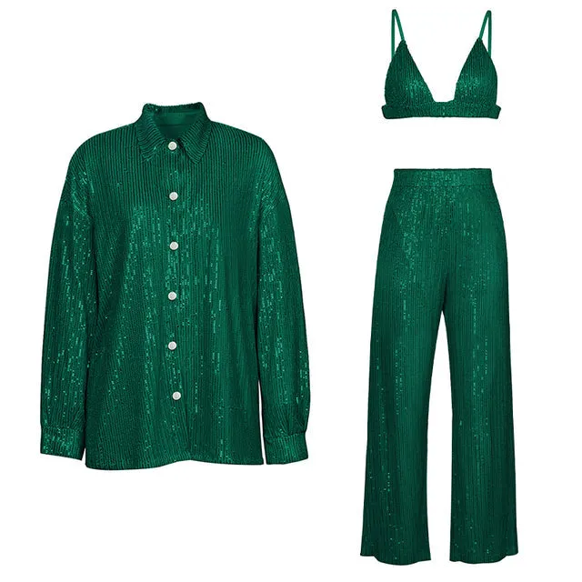 Ladies glitter Paloma blazer trouser set night out outfit