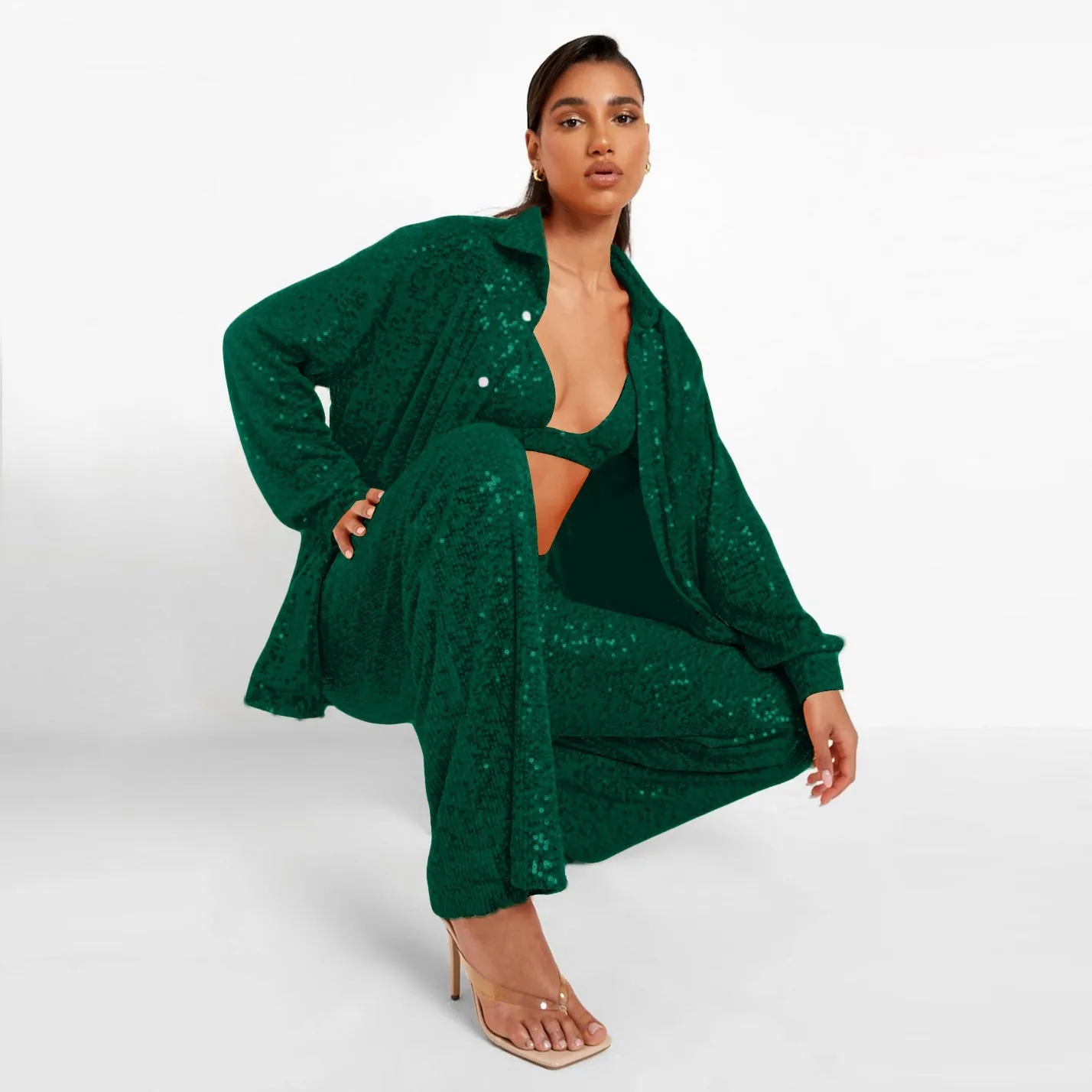 Ladies glitter Paloma blazer trouser set night out outfit