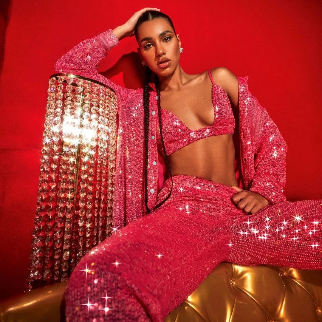Ladies glitter Paloma blazer trouser set night out outfit