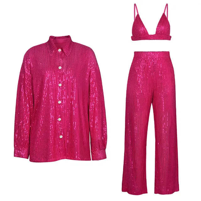 Ladies glitter Paloma blazer trouser set night out outfit