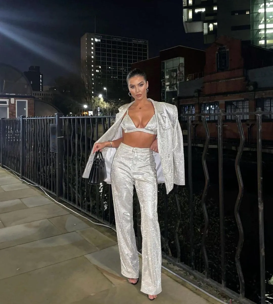 Ladies glitter Paloma blazer trouser set night out outfit