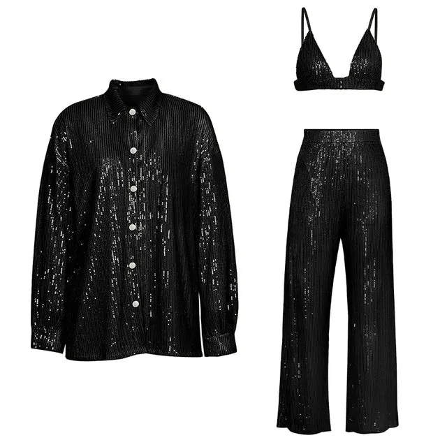 Ladies glitter Paloma blazer trouser set night out outfit
