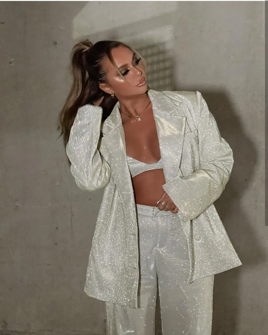 Ladies glitter Paloma blazer trouser set night out outfit