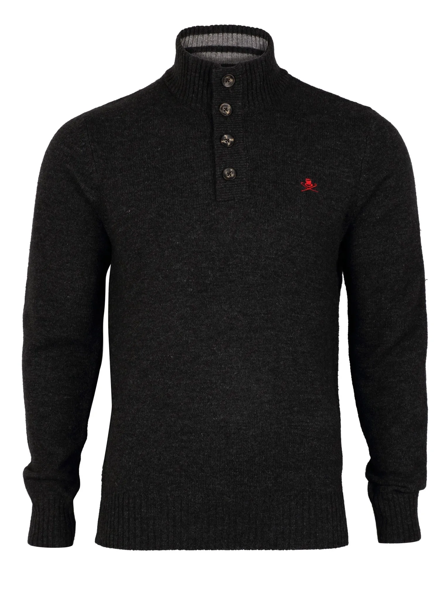 Lambs Wool Blend Button Neck Charcoal Jumper