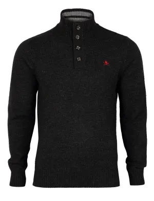 Lambs Wool Blend Button Neck Charcoal Jumper