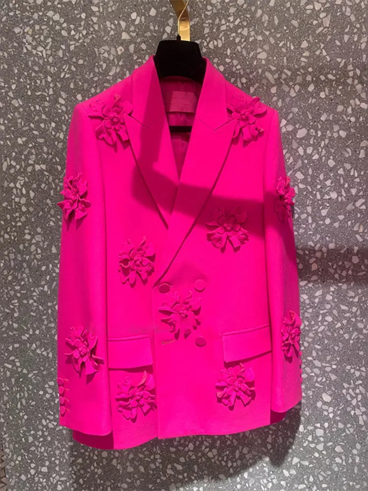 Larza Pink Appliques Double Breasted Blazer
