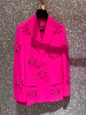 Larza Pink Appliques Double Breasted Blazer