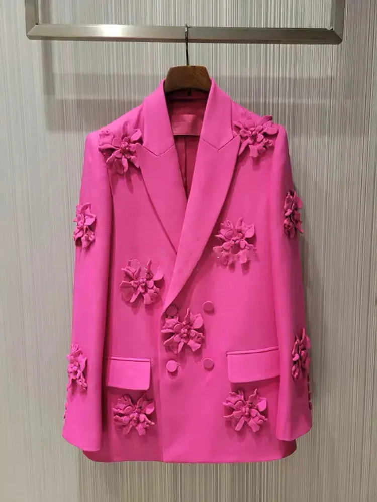 Larza Pink Appliques Double Breasted Blazer