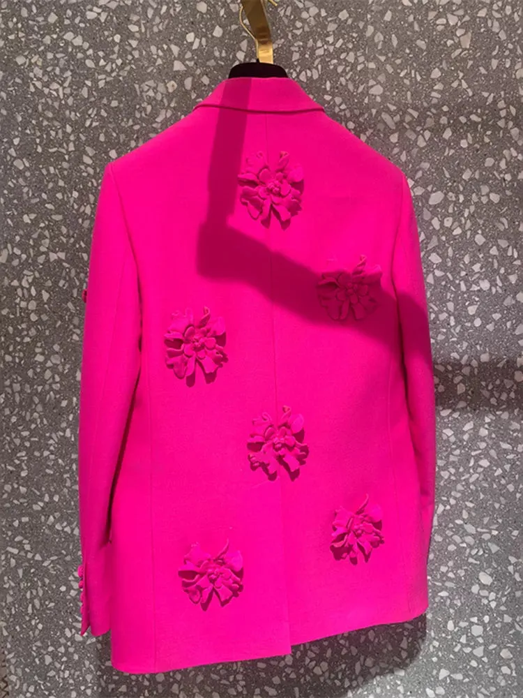 Larza Pink Appliques Double Breasted Blazer