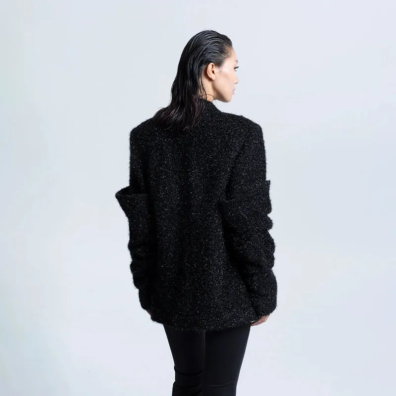 LEDIM W sutumn bright silk pleated black blazer jacket - Isy