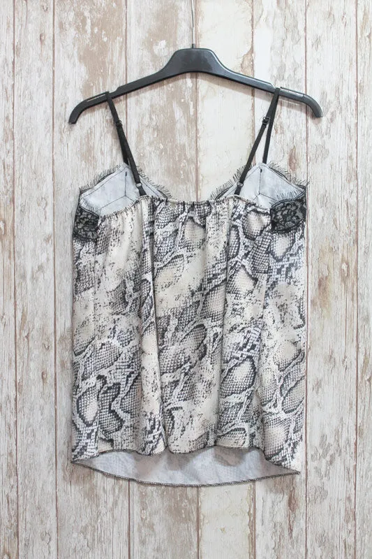 Lencera animal print snake de raso y encaje negro