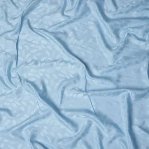 Light Blue Silk Satin Fabric with Leaf Pattern, 110 cm Width-D20960