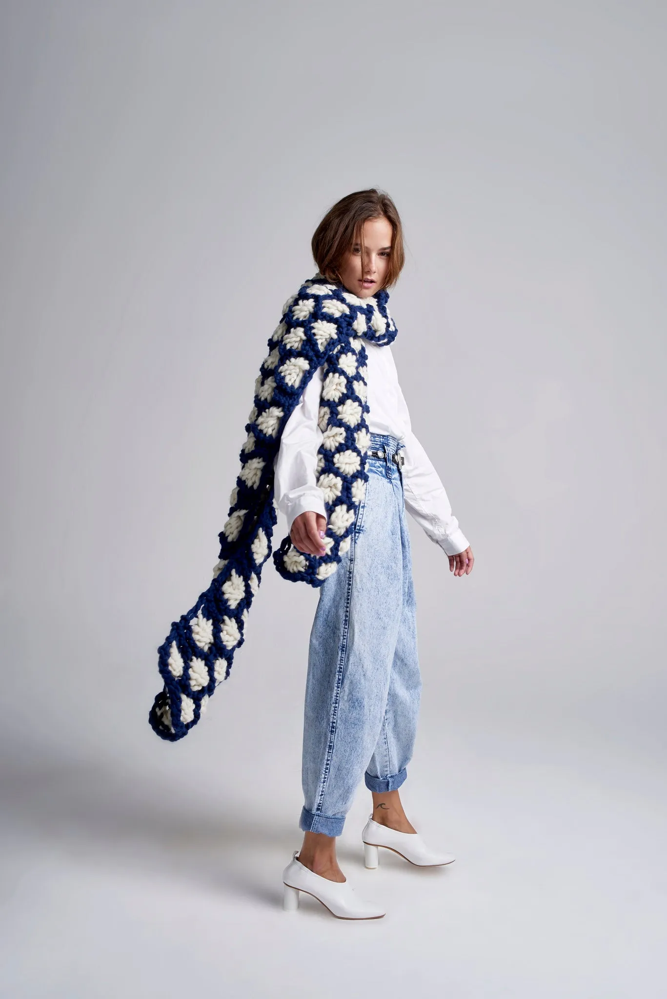 Long Aster Flower Scarf - Merino