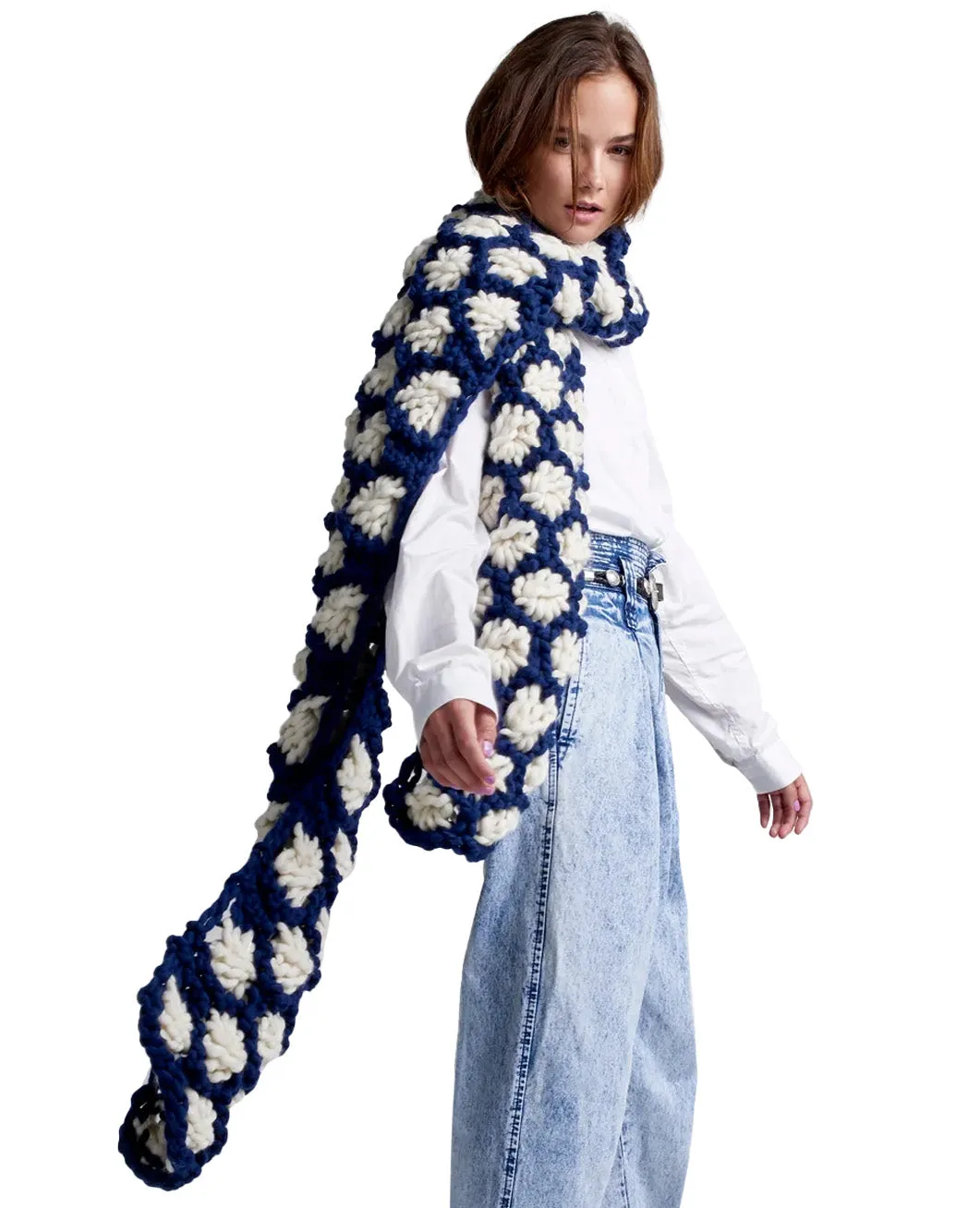 Long Aster Flower Scarf - Merino