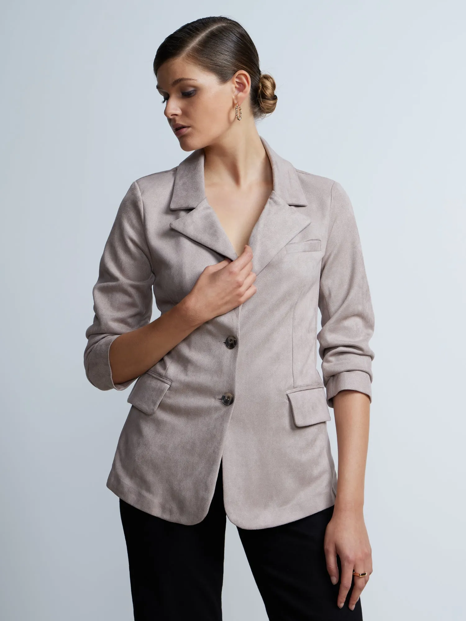 Long Sleeve 2-Button Suede Blazer