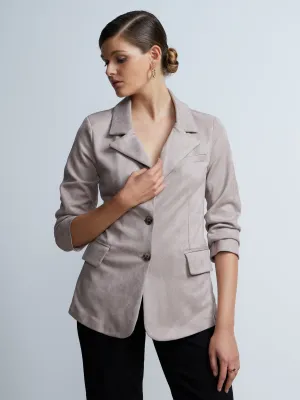 Long Sleeve 2-Button Suede Blazer
