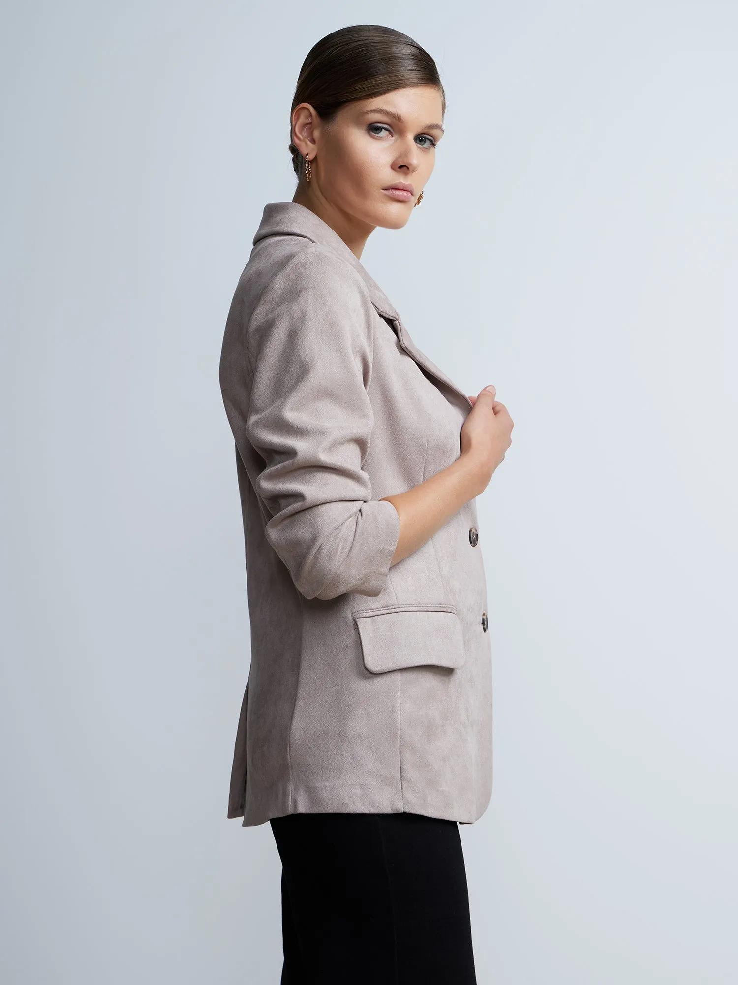 Long Sleeve 2-Button Suede Blazer