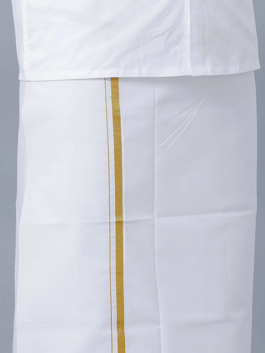 Men Cotton White Full Sleeves Shirt with 1/2'' inch Jari Single Dhoti & Towel Combo