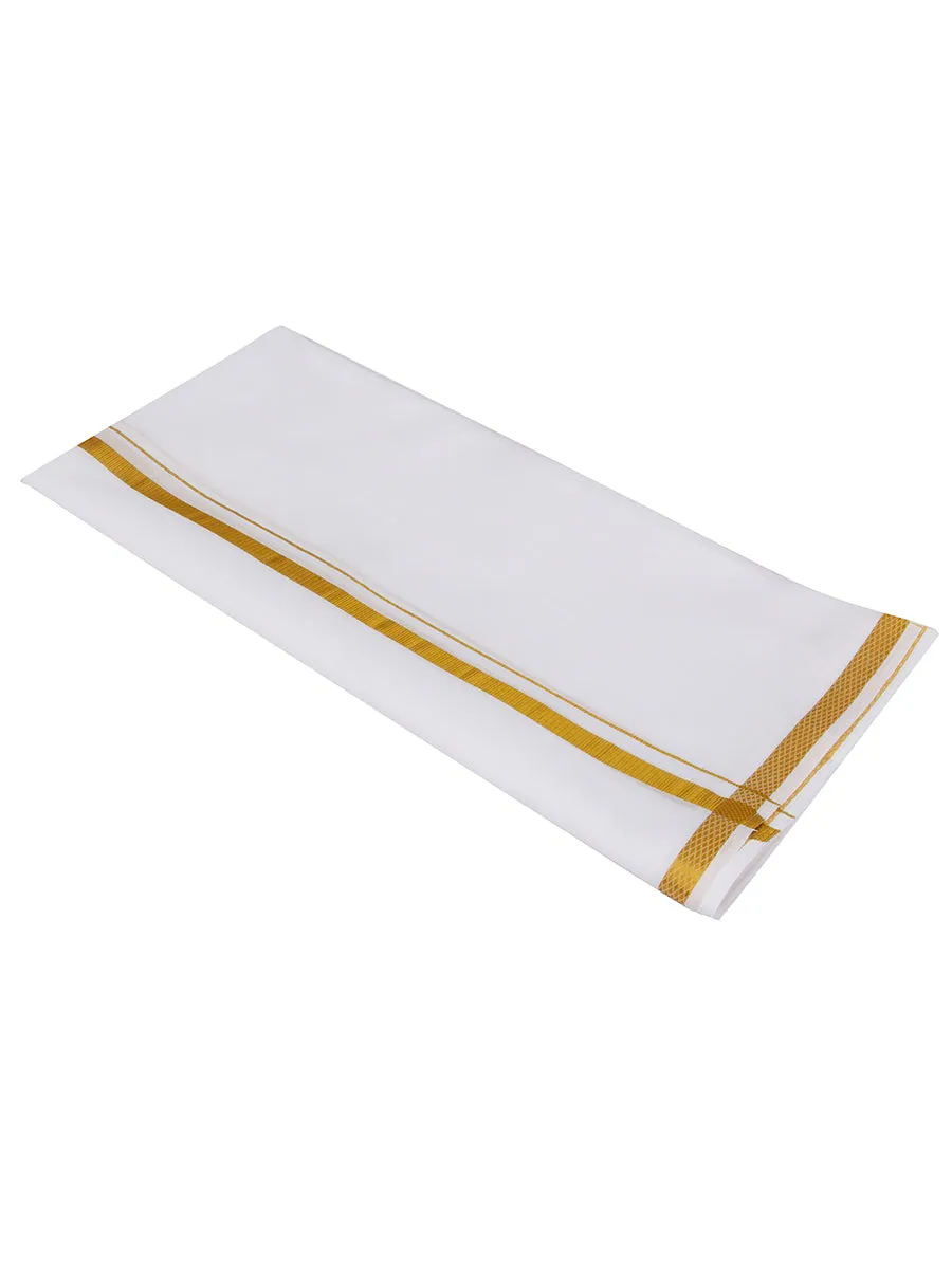 Men Cotton White Full Sleeves Shirt with 1/2'' inch Jari Single Dhoti & Towel Combo