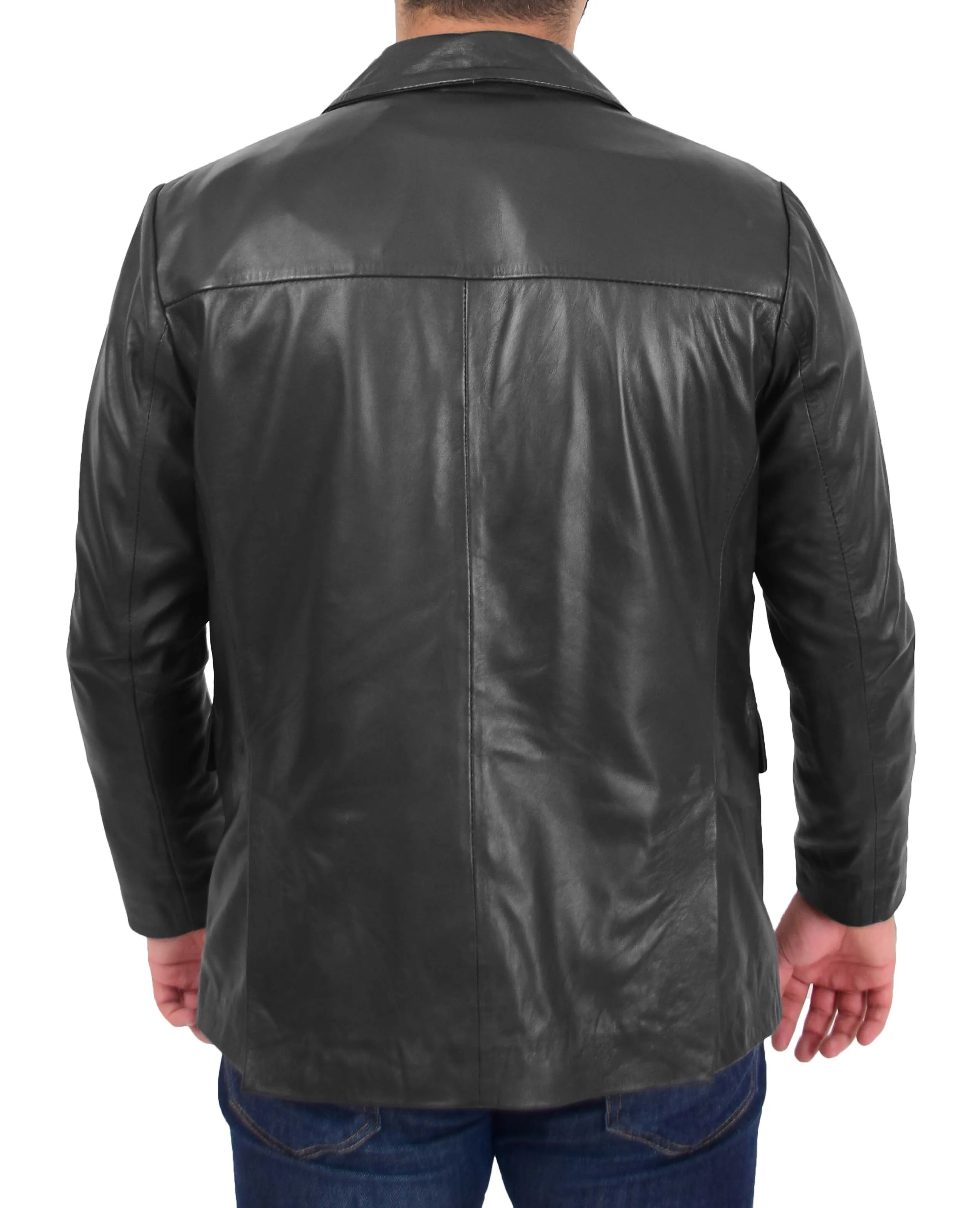 Mens Blazer Leather Jacket Fitted 2 Button Fasten Donnie Black