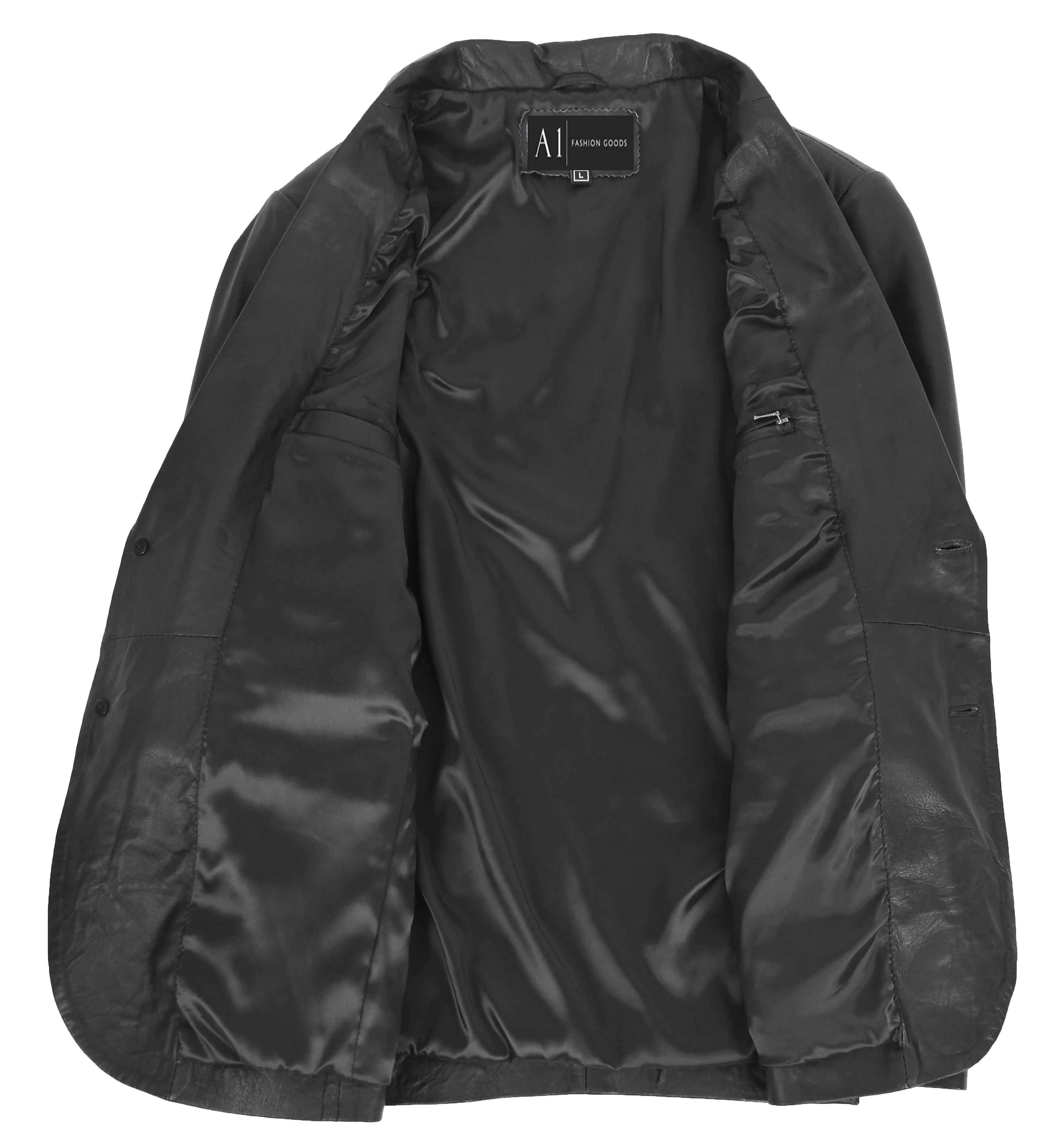 Mens Blazer Leather Jacket Fitted 2 Button Fasten Donnie Black