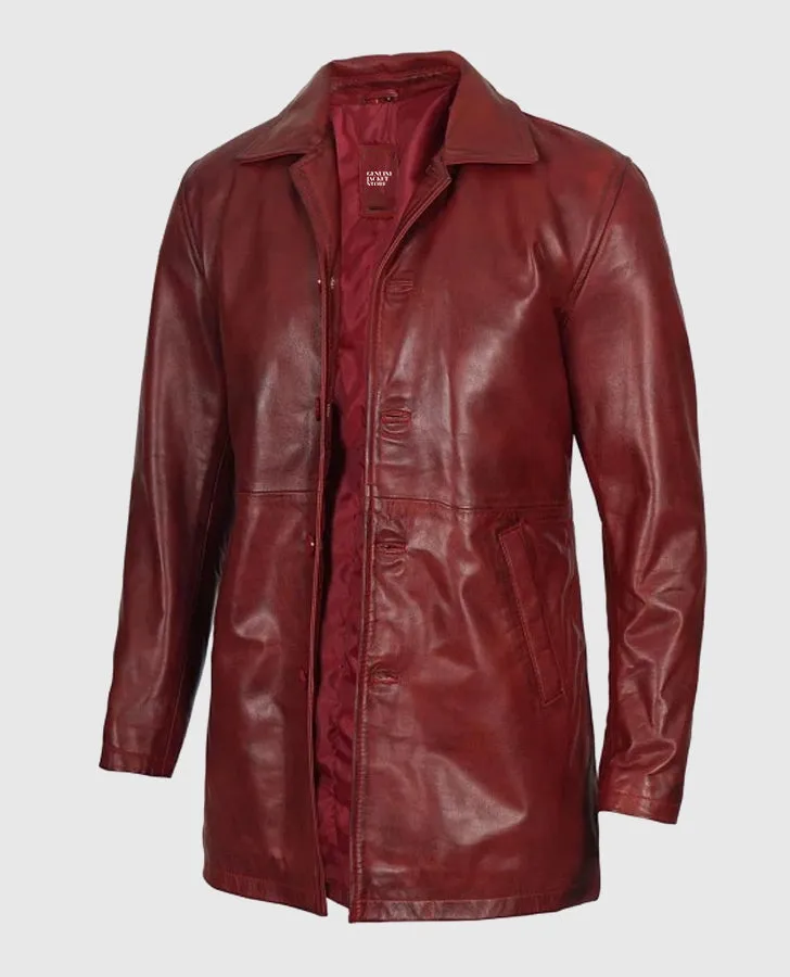 Men's Maroon Real Sheepskin Leather Coat