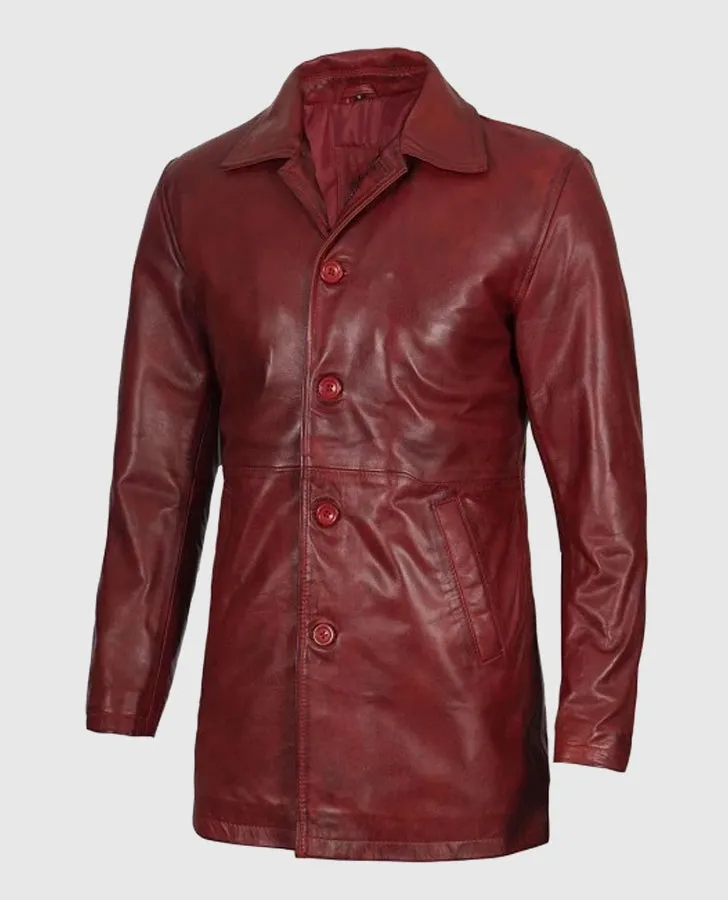 Men's Maroon Real Sheepskin Leather Coat