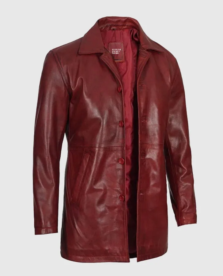Men's Maroon Real Sheepskin Leather Coat