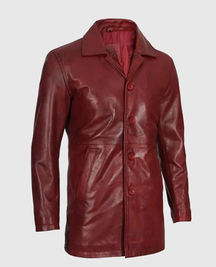 Men's Maroon Real Sheepskin Leather Coat