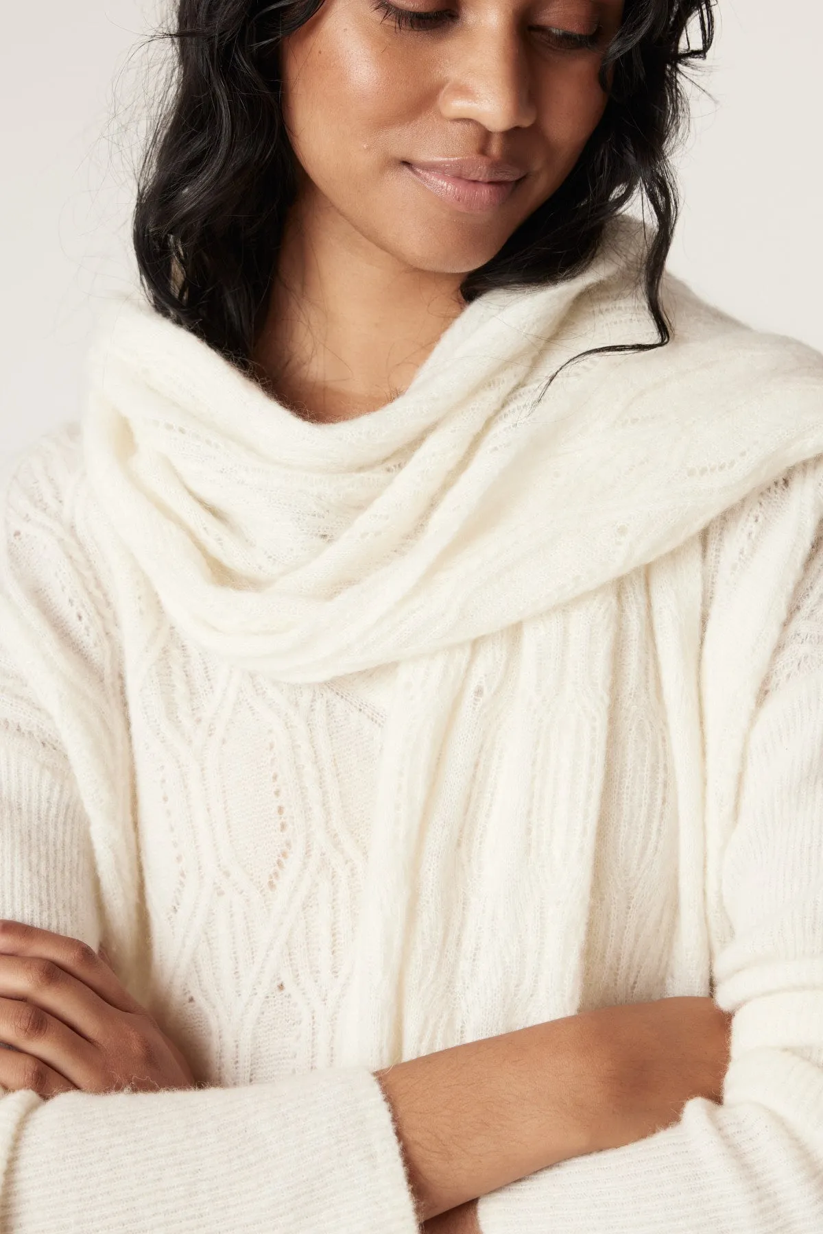 Mohair Cable Scarf - Milk