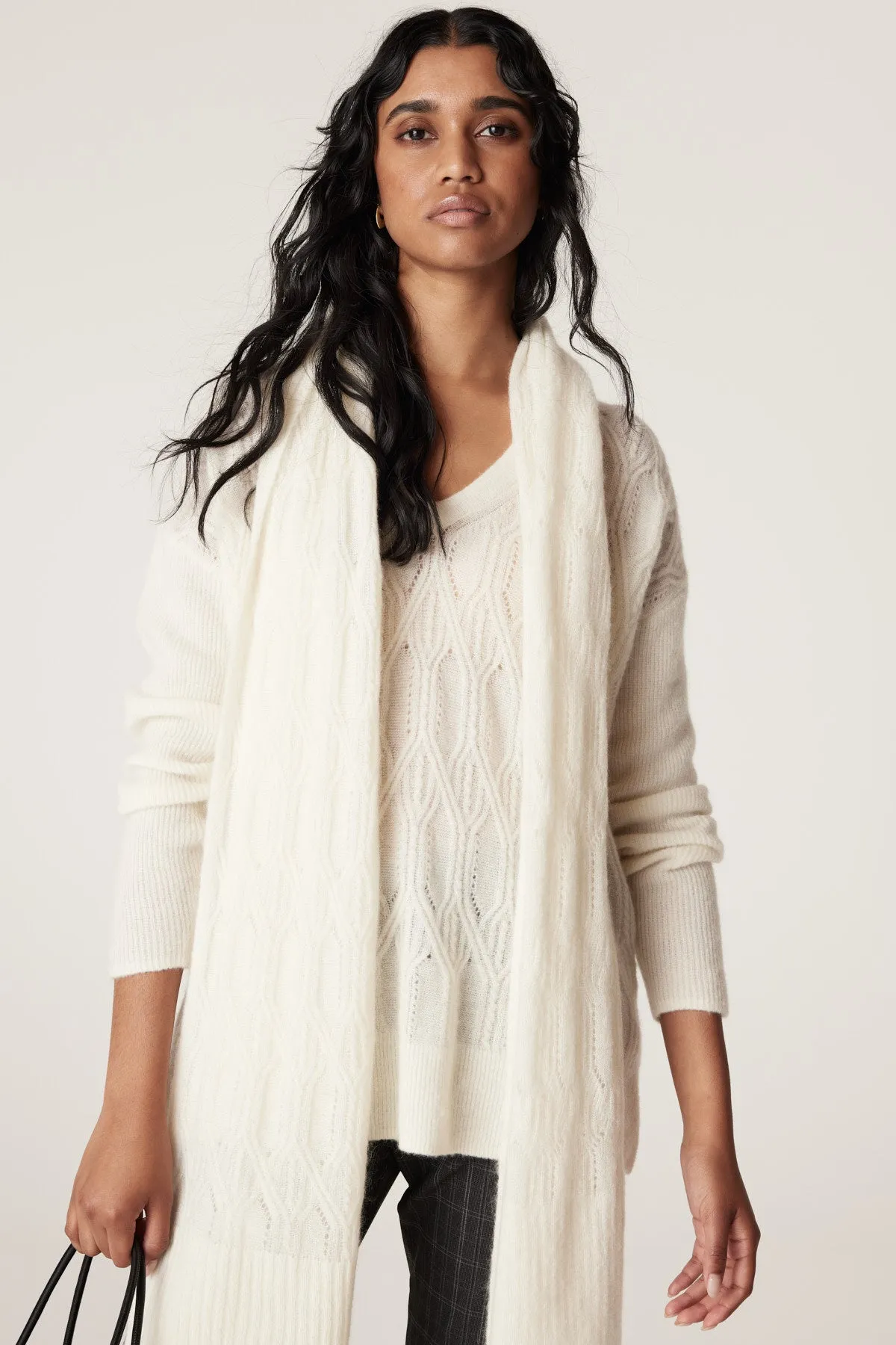 Mohair Cable Scarf - Milk