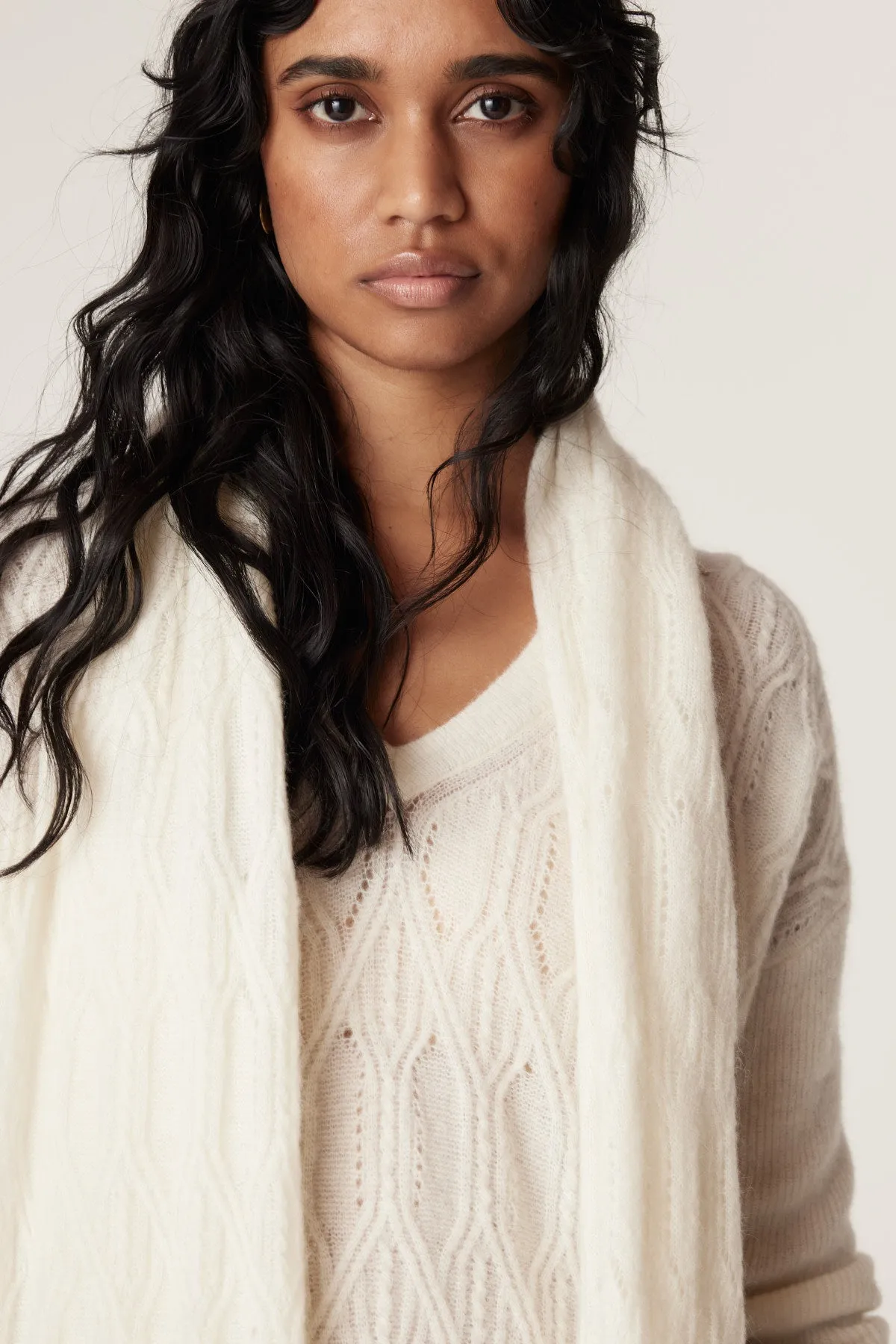 Mohair Cable Scarf - Milk