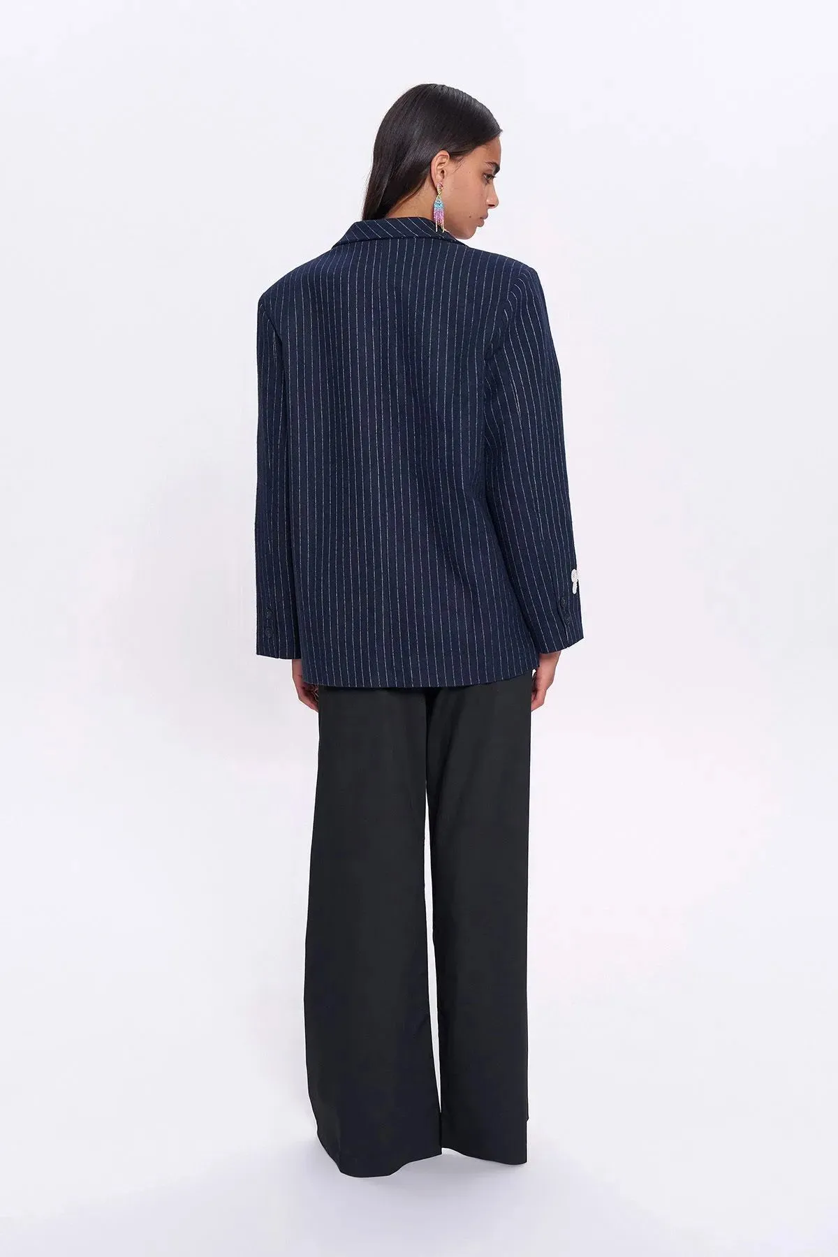 Navy blue Embroidery Sticker Blazer Jacket