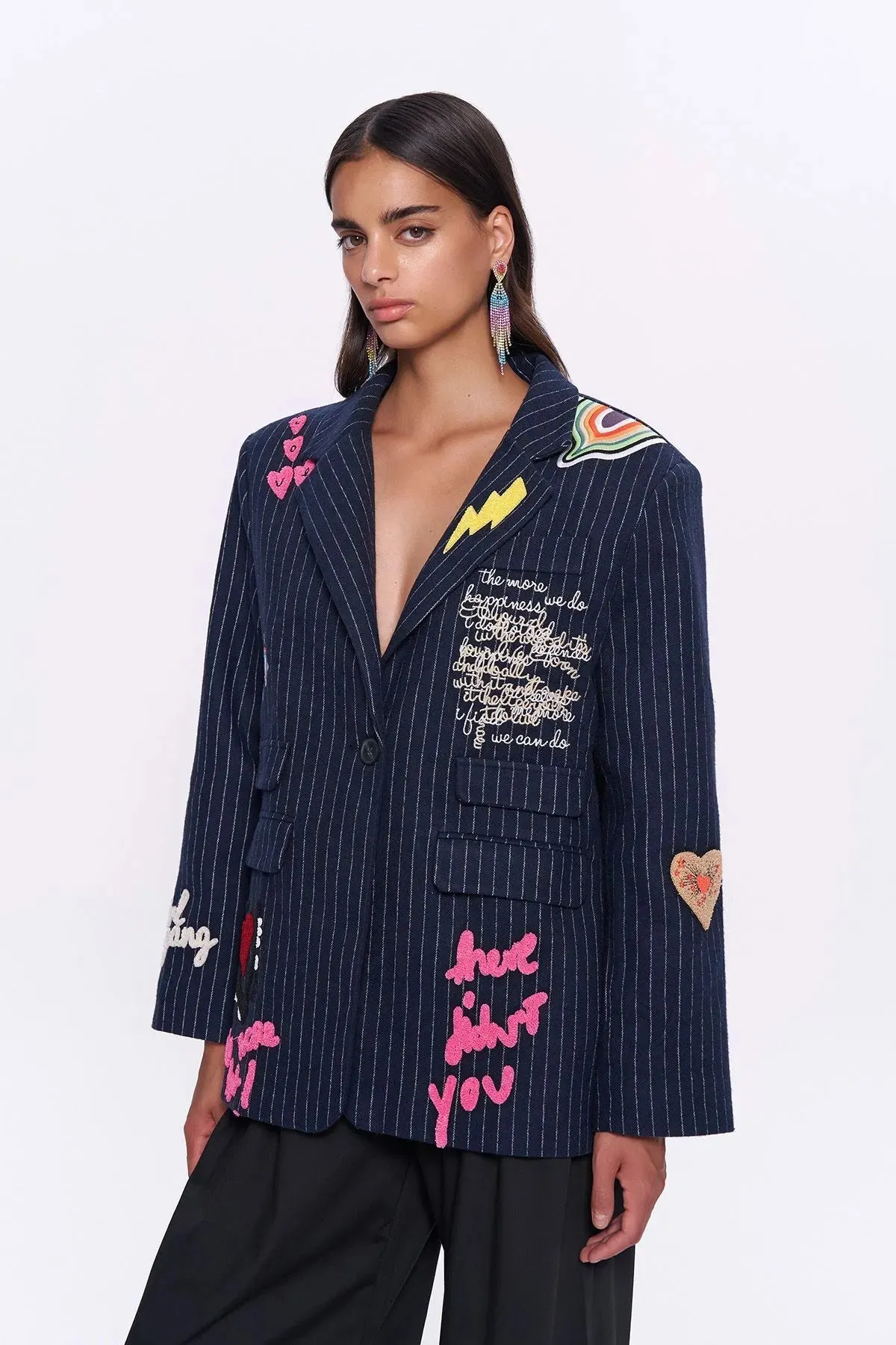 Navy blue Embroidery Sticker Blazer Jacket