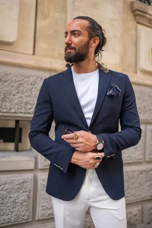 Navy Blue Slim Fit Notch Lapel Blazer for Men | GentWith.com