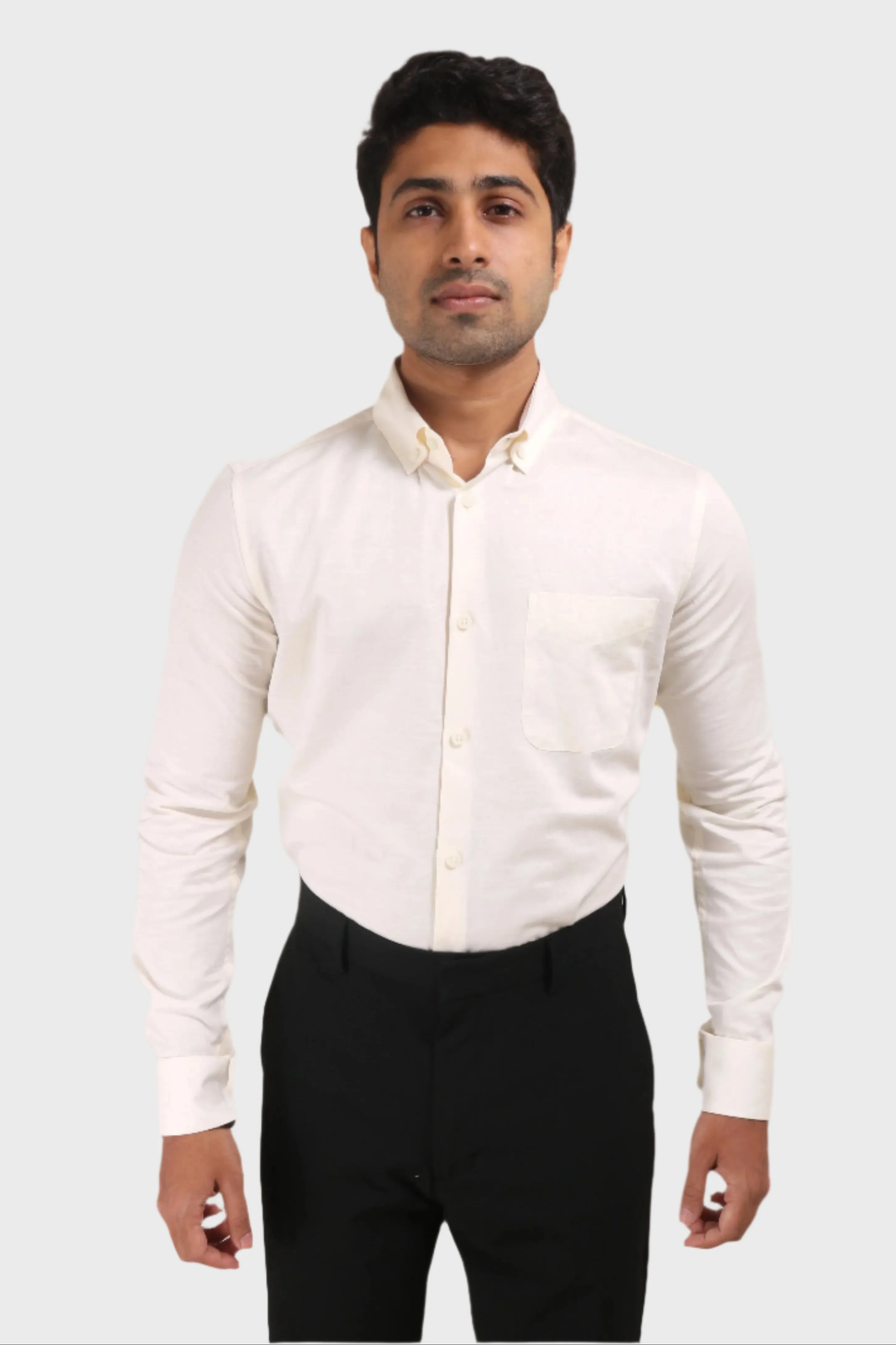 OFF WHITE SATIN SLUB SLIM FIT SHIRT