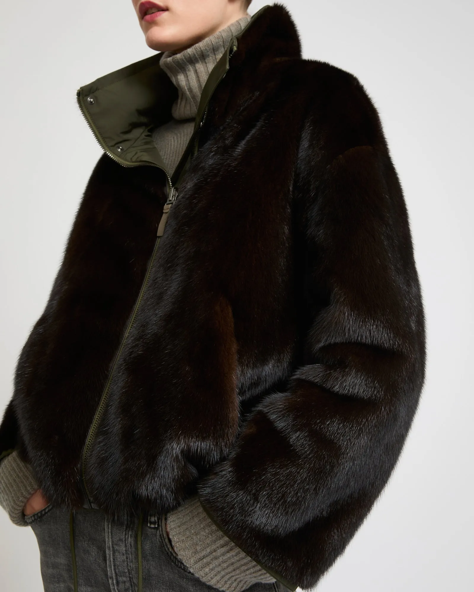 Parka courte avec col en vison