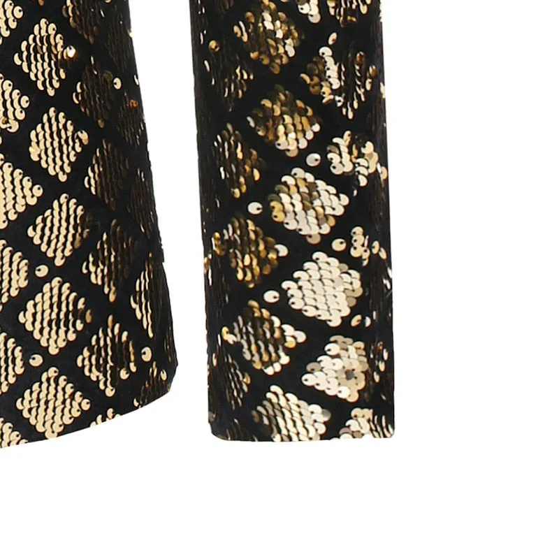 Plaid Pattern Sequins Groom Tuxedo Style Men Blazer