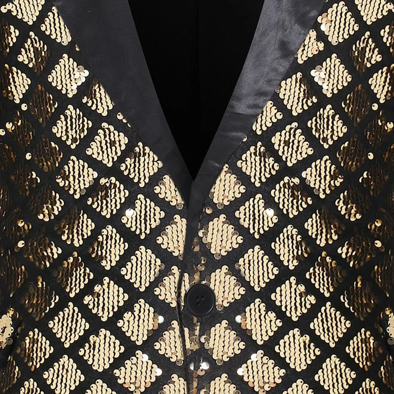 Plaid Pattern Sequins Groom Tuxedo Style Men Blazer