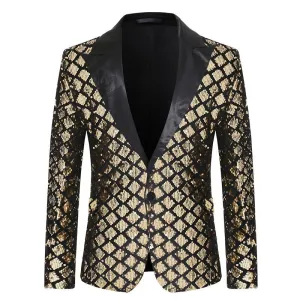 Plaid Pattern Sequins Groom Tuxedo Style Men Blazer